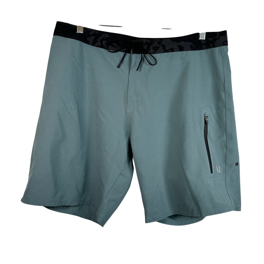 Vuori Cruise Boardshorts Mens 36 Sage Green Camo Waistband Swim Trunks 8 Inseam